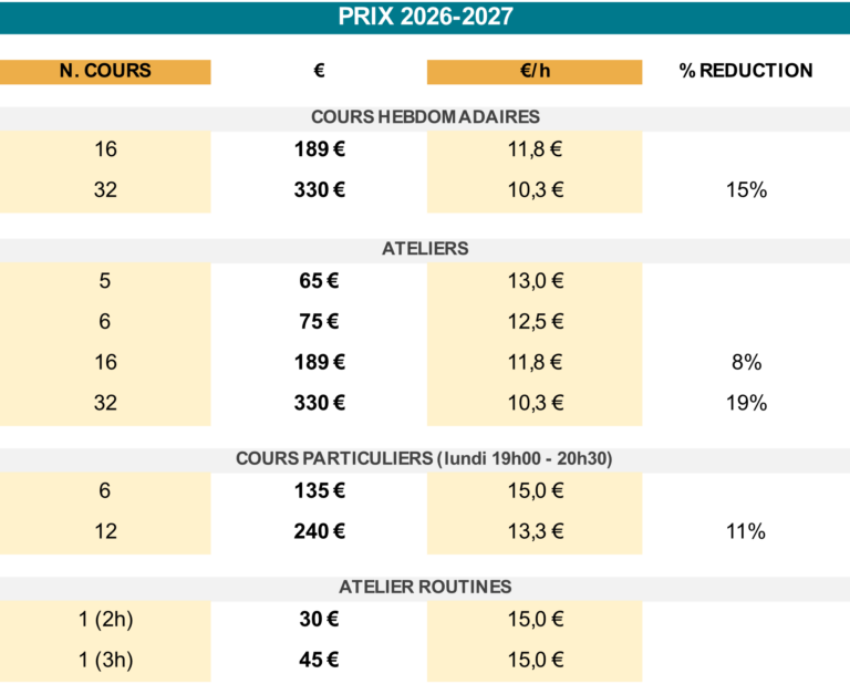 Liste des prix 2026/2027